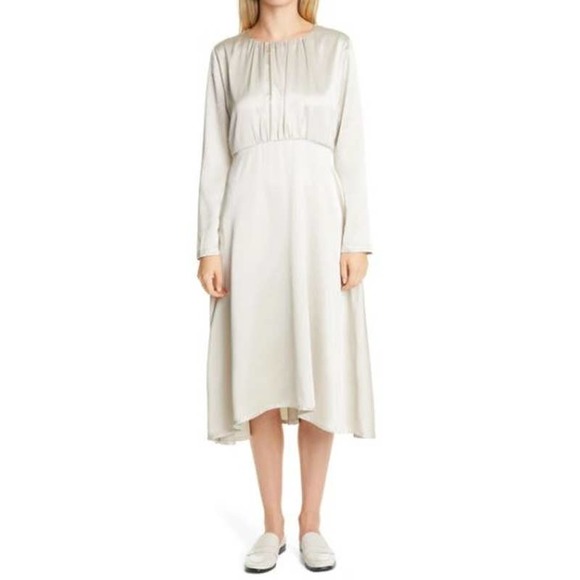 Fabiana Filippi Champagne Jewel Neck Long Sleeve Satin Dress NWT Size 2XL